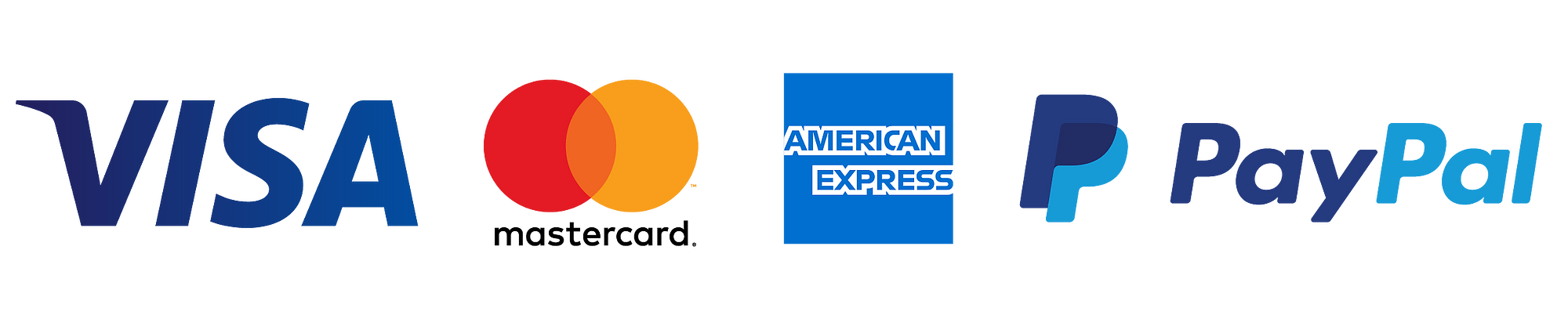 Visa, Mastercard, American Express, PayPal